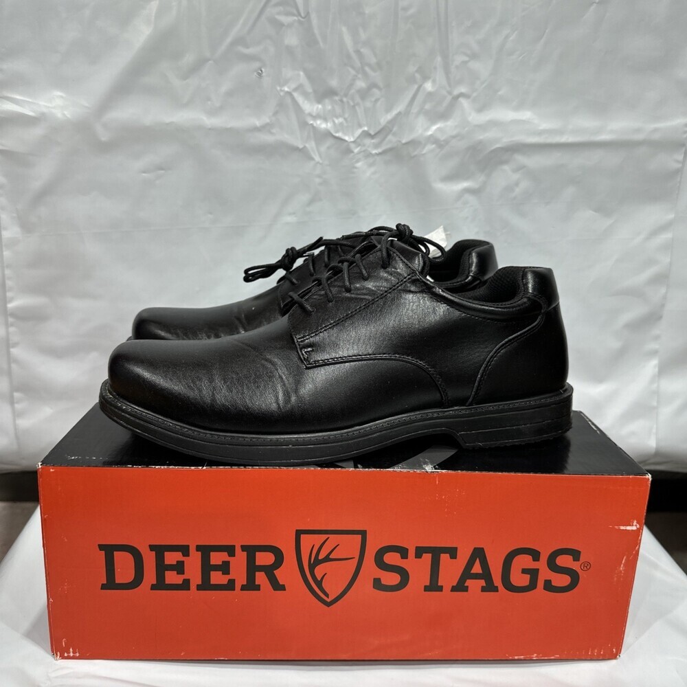 Deer Stags Crown Oxford Men's Size 11.5 Wide Black Leather Dress Shoes EBS744